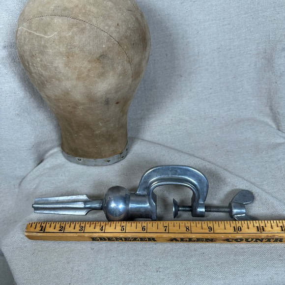 Vintage Canvas Wig Head Mannequin Hat Block with Metal Table Clamp Millinery - Picture 2 of 8